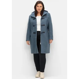 Dufflecoat SHEEGO, Damen, Gr. 54, blau (taubenblau), 90% Polyester, 10% Wolle, Mäntel Dufflecoat