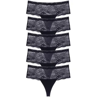 Dorina High-Waist-String "Nina" breiter Bund, leicht transparent, mit Spitze, weich, mit Schleife, eng, schwarz