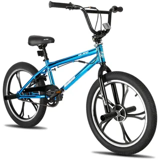 Hiland 20 Zoll 5 Speichen Kinder BMX Fahrrad für Jungen Mädchen ab 7 8 9 10 Jahre alt, 360 Grad Rotor Freestyle, 4 Pegs Single Speed Kinder BMX Fahrrad Blau