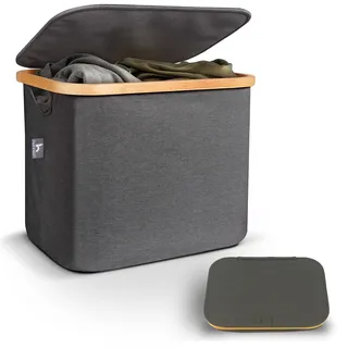 HENNEZ Aufbewahrungskorb mit Deckel 40L klein 40 x 30 x 20 cm grau