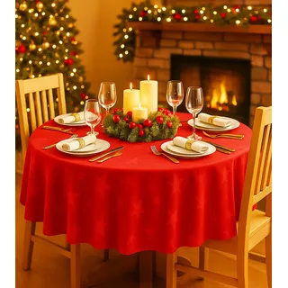 KAMACA Lotus Effekt Tischdecke Magic Stars mit Sternen Motiv - Fleckschutz Flüssigkeiten perlen einfach ab farb- & formstabil stilvoller Glanz für Advent & Weihnachten (Tischdecke 160 cm rund, Rot)