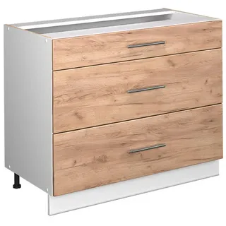 Vicco Küchenunterschrank Fame-Line, Goldkraft Eiche/Weiß, 100 cm, AP Eiche , Honigeiche, Weiß , Holzwerkstoff , 3 Schubladen , Rechteckig , 100x82x51.6 cm , Küchen, Küchenmöbel, Küchenschränke, Küchenunterschränke