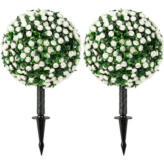 Homcom Künstliche-Rosenkugeln 2er Set PE Aluminium Weiß | Kunststoff , 55 cm , Dekoration, Blumen & Blumentöpfe, Kunstpflanzen