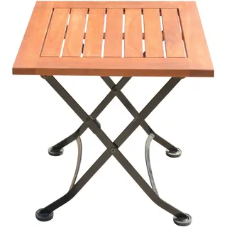 Gardenson Gartenbeistelltisch , Braun, Schwarz , Holz, Metall , Eukalyptusholz , Hartholz , quadratisch , X-Form, rund , 45x45x45 cm , klappbar, wetterbeständig, UV-beständig, regenabweisend, einfacher Aufbau , Gartenmöbel, Gartentische, Garten-Beistelltische