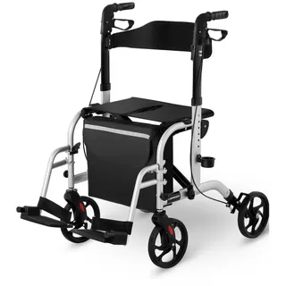 Uniprodo 2-In-1 Rollator-Rollstuhl Faltbar Silber