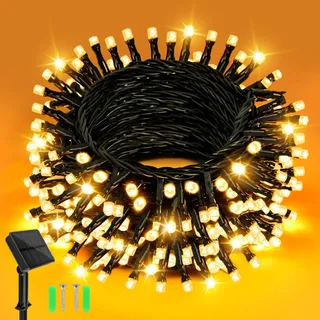 Dalugo Solar Lichterkette Aussen 5M 50 LED Warmweiß Lichterkette Außen Solar 8 Modi IP65 Wasserdicht Solarlichterkette Außen Wetterfest für Garten, Hof, Terrasse, Hochzeit Party Dekorationen