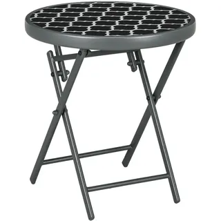 Outsunny Beistelltisch, Schwarz, Metall, Glas , Glas, Metall , 45x50x45 cm , Gartenmöbel, Gartentische, Garten-Beistelltische