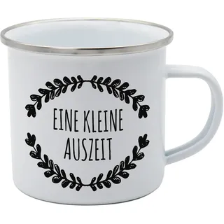 GEDALABELS Tasse Kleine Auszeit Emaille 350ml, Camping, Outdoor, Trinkbecher, Emaillebecher, Emailletasse, lebensmittelecht,