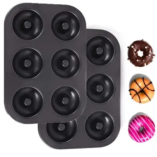 Huijintao 2 Stück Donutblech, Donutform mit Antihaftbeschichtung, 6-fach Donuts Backform, Backform für Donuts Ø 6,5 cm