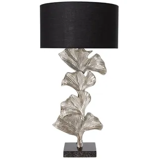 Tischlampe 90 cm Stoff Metall Ginko Blätter in Silber Schwarz E27 Tischleuchte