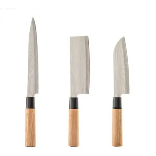 InnovaGoods® Set de Küchenmesser mit Scheide de Transport, Messer mit Griffen de Holz, Filetiermesser, Santoku und Axt, Klingen de Edelstahl de Damast Stil 2,5mm (3 PCS)