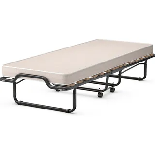 COSTWAY 80x200cm Gästebett mit Matratze 120kg belastbar, klappbar - Beige, Schwarz