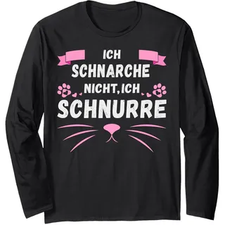 Schlafshirt Katze Damen, ich schnarche Nicht, ich schnurre Langarmshirt, Unisex für Erwachsene, Schwarz, M