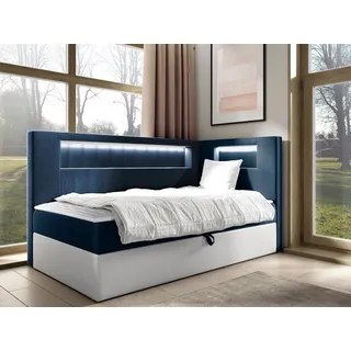 Mirjan24 Boxbett Gold Junior 3, Seite zum Öffnen des Bettkastens: Rechts) - H3 , Weiß, Blau - Holz , 80x200, cm , Schlafzimmer, Betten, Boxspringbetten