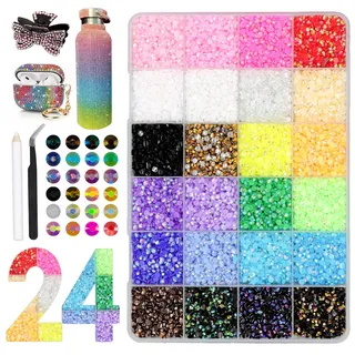 24000+ Stück 24 Farben Strasssteine 3mm, Glitzersteine zum Basteln | Bedazzling Kit Zur Dekoration von Tassen, Handyhüllen, Büchern, Kleidung, Rhinestones für Nageldesign und Make-up