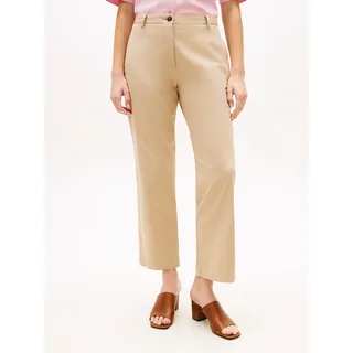 Chinohose TOMMY HILFIGER "CO GMD SLIM STRAIGHT CHINO", Damen, Gr. 40, N-Gr, beige, Web, Obermaterial: 65% Baumwolle, 33% Lyocell, 2% Elasthan, unifarben, straight fit lang, Hosen Chinohose, mit mittlerer Leibhöhe