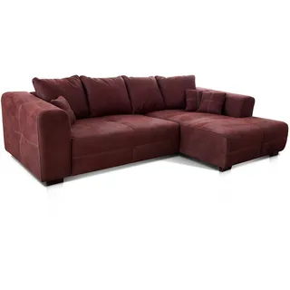 Cavadore Ecksofa Mavericco / XXL Eckcouch Inkl. Rückenkissen und Zierkissen / Longchair rechts / Industrial Style / 285 x 69 x 170 (BxHxT) / Mikrofaser Rot (bordeaux)