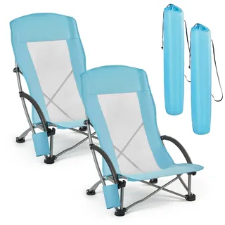 VEVOR 2 x Campingstühle Faltstühle 150 kg Belastbar, Anglerstuhl mit Hoher Rückenlehne & Becherfach & Netzrückenlehne & Tragetasche & Extra Breitem Sitz Strandstühle für Outdoor-Aktivitäten Angeln
