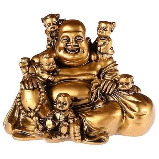 lachineuse - Lachende Buddha-Statue mit 5 Kindern - 14 cm, goldfarben - Feng Shui-Dekoration - Chinesisches Zen-Dekorationsobjekt für Innenbereich, Wohnzimmer - Geschenkidee China Asien Viel Glück