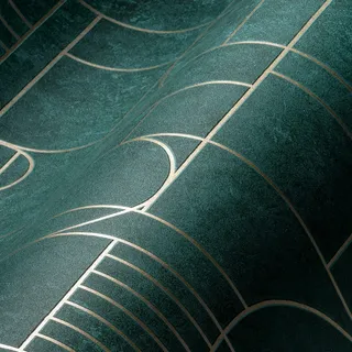 A.S. Création Vliestapete Geometrisch Design Muster Glanz Leicht Strukt. Opalgrün Gold FSC®