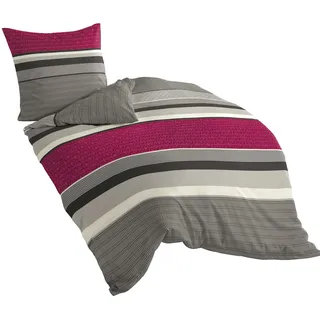 Bierbaum Bettwäsche 4630, Fein-Biber, Designed in Germany, himbeer 19, 155x220 + 80x80 cm, Komfortgröße