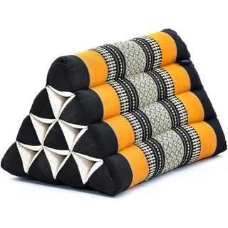 Leewadee Thai Dreieckskissen - Bequemes Rückenstütze Lesekissen Fernsehkissen - Ökologisches Naturprodukt Mit Kapok-Füllung, 50 x 33 x 33 cm, Schwarz Orange