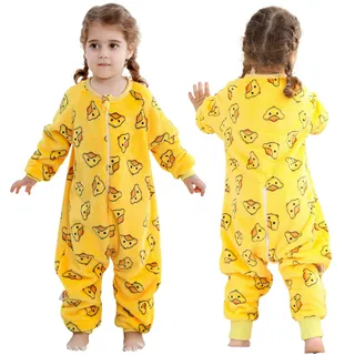 HAHASHOW Schlafsack mit Füßen 2.5 Tog, Flanell Schlafsack Baby Winter, Schlafanzug Baby mit Ärmel, Pyjama Kinder 18-24 Monate,Streu-Enten-Druck