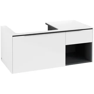 Villeroy & Boch Subway 3.0 Waschbeckenunterschrank, 2 Auszüge, Waschbecken links, Regalelement unten rechts, 1001x422,5x516mm, C57201VE, Farbe: Front/Korpus: Brilliant White, Griff: Volcano Black