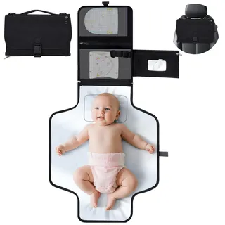 VINATO Wickelunterlage Unterwegs mit 5 Taschen, Falbar Tragbare Windeltasche mit Abnehmbare Feuchttücher Tasche, 70x56cm, Wasserdicht Abwaschbar Wickelunterlage für Unterwegs, Reisen