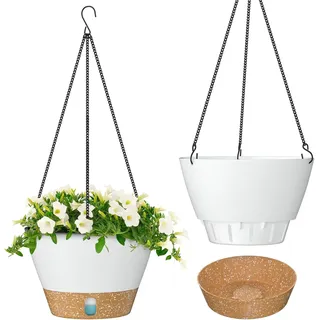 ZMTECH Hängetopf für Pflanzen, 20cm Blumentopf Ampel Hängend, Kunststoff Hänge Blumentopf mit Untersetzer für Außen Draußen Deko für Garten Balkon Wohnzimmer(2er-Set, Weiß)