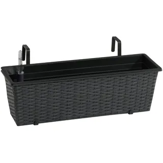 GARTENFREUDE Polyrattan Balkonkasten Blumenkasten inkl. Aufhängung, 60 x 19 x 18 cm, mit Bewässerungssystem, anthrazit