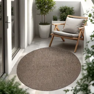 In- & Outdoor Teppich Flachgewebe einfarbig modern wetterfest für Terrasse Küche Grösse 80 cm Rund - Taupe