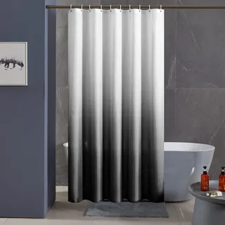 Furlinic Duschvorhang Textil Stoff 150x180cm Wasserdicht Weiß nach Schwarz | Antischimmel Waschbar Badvorhang für Badewanne mit Gewicht Unten Hochwertig Mit Ösen mit 10 Duschvorhangringen.