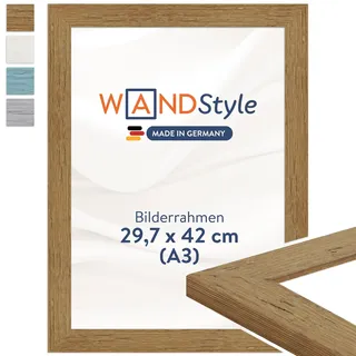 WANDStyle Bilderrahmen A3 Eiche, DIN A3 Bilderrahmen Holz Landhausstil 42x30 cm, hochwertiger Holzbilderrahmen, Posterrahmen zum Aufhängen, Rahmen 30x42 cm, Fotorahmen H750 - Made in Germany