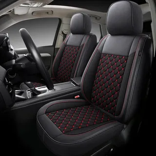Autositzebezüge für Kia Sportage 4 QL | Set mit 2 | Hochwertiges Kunstleder (Skai) | CLS900 Serie | Schwarz mit roten Nähten
