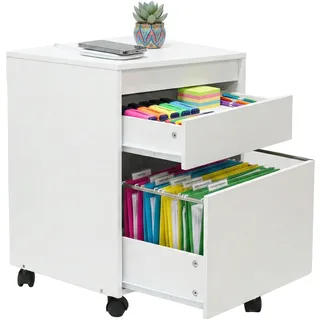Relaxdays Rollcontainer, 2 Schubladen, Hängeregister, HxBxT: 57 x 40 x 40 cm, Schreibtischcontainer auf Rollen, weiß