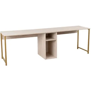 Contemporary and Practical Study Desk, Traverten, Gold, 240 x 74 x 60 | 100% Melamine Coated Particle Board| Perfect for Modern Home Office & Study Spaces, Elegant and Functional Design