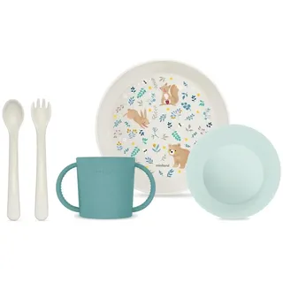 Miniland Meal Set Dreamland - Lern-Geschirrset für Babys mit Teller, Becher und Besteck, BPA-frei