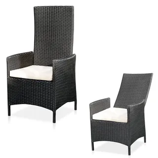 Melko Gartenstuhl Relaxsessel Schwarz Polyrattan Balkon Sitzmöbel Liegefunktion - Weiß