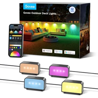Govee Outdoor Zaun Wandleuchte Außen Funktioniert mit Matter und Alexa, RGBWIC Zaunleuchte mit 4000K weißem Licht, Musikmodus und 60 Szenenmodi für Zaun Terrasse Garten Wand, IP65 Wasserdicht,12 Stück