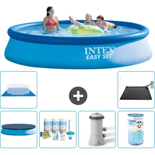 Intex Rond Opblaasbaar Schwimmbecken - 396 x 84 cm - Blauw - Inklusive Abdeckung - Wartungspaket - Schwimmbeckenpumpe - Filter - Bodenabdeckung - Solar Mat - Blau