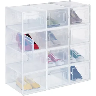 Relaxdays Schuhbox 40,5 x 27,5 x 19,5 cm 12-tlg. transparent