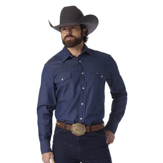 Wrangler Herrenshirt, Cowboy-Schnitt, Western-Stil, langärmelig, khaki. Gr. 42/44 DE, blau