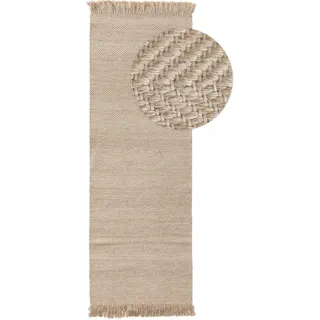 Kunstloft Wollteppich-Läufer Lars Beige 70x200 cm , Textil , Gestreift , Rechteckig , 70x1 cm , Gots , pflegeleicht , Teppiche und Böden, Teppiche, Teppichläufer, Läufer