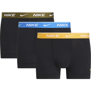 Trunk NIKE UNDERWEAR "TRUNK 3PK", Herren, Gr. M, 3 Stk., blk uni gld, lig phto blu, olv flk wb, Jersey, Obermaterial: 95% Baumwolle, 3% sonstige Fasern, 2% Elasthan, kontrastfarbene Details, unifarben, körpernah, Unterhosen Trunk, mit farbigem NIKE Logo-Elastikbund