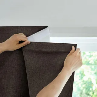 Jilron Türvorhang Blickdicht Klebend 100% Lichtundurchlässig Ohne Bohren Indoor Schlafzimmer Wohnzimmer Sonnenschutz Fenster Innen Wärmeschutz (Dunkelbraun-H101 x B64 cm) 1er-Pack