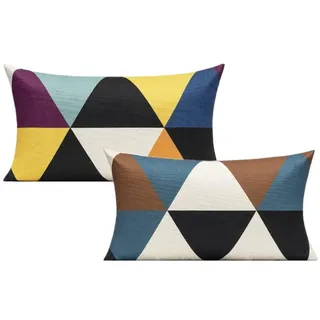 All Smiles Outdoor-Lendenkissenbezüge, Bunte, Moderne geometrische Kissenhüllen für Herbstdeko, Veranda, Wohnzimmer, Couch, Sofa, 30 x 50 cm, Orange-Gelb, 2er-Set
