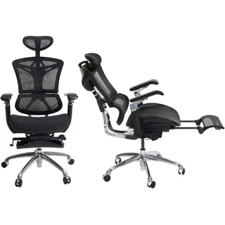 Bürostuhl HWC-J93b, Schreibtischstuhl Drehstuhl, ergonomisch, Lordosenstütze Fußstütze 3D-verstellbare Armlehnen schwarz - Schwarz