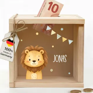 Little-Deco Spardose, Geldkassette, Sparbox, Geld sparen, 15x15cm | Sparschwein Kinder, personalisierte Geschenke Kinder, personalisierte Spardose, Holzspardose, Geschenk zur Geburt
