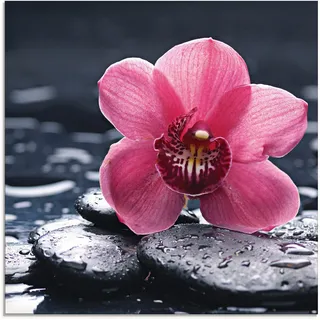 Artland Glasbild "Stillleben mit Kiesel und einer Orchidee" Blumen 1 Stk. tlg. in verschiedenen Größen, farbe bild(er): pink